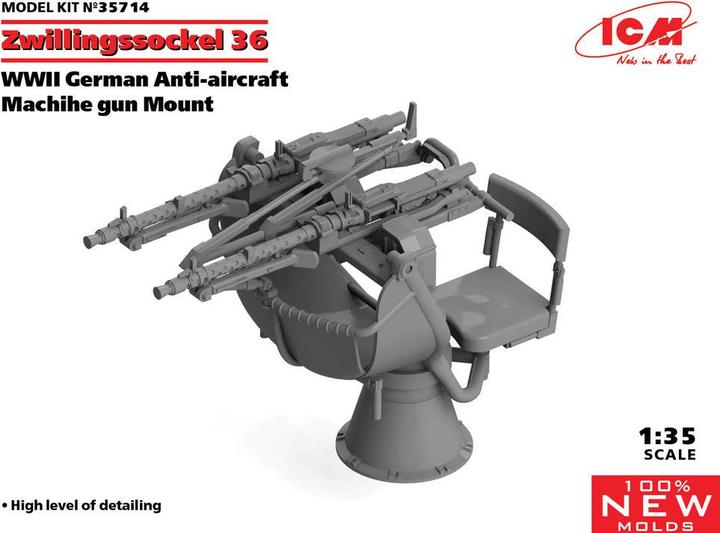 Produktbild ICM Zwillingssockel 36, WWII German Anti-aircraft Machihe gun Mount (100% new molds)