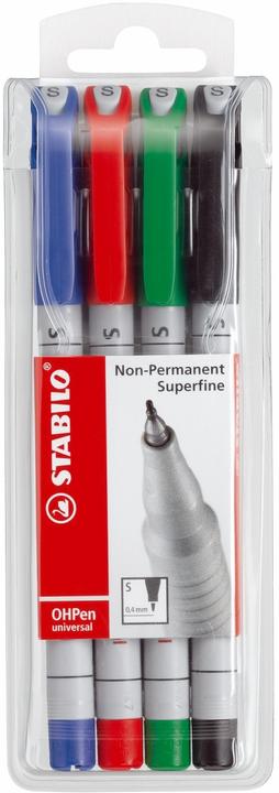 Image du produit STABILO Stylo universel OHPen soluble dans l'eau (Vert, Rouge, Bleu, Noir, 0.40 mm, 4 x)