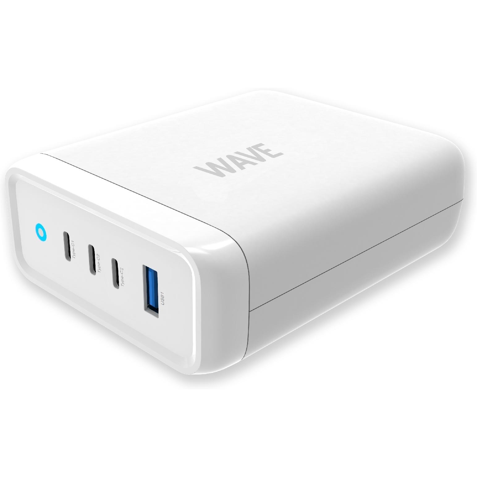 Wave USB-latausasema, 3x USB-C + 1x USB-A, valkoinen (100 W), USB Ladegerät, Weiss