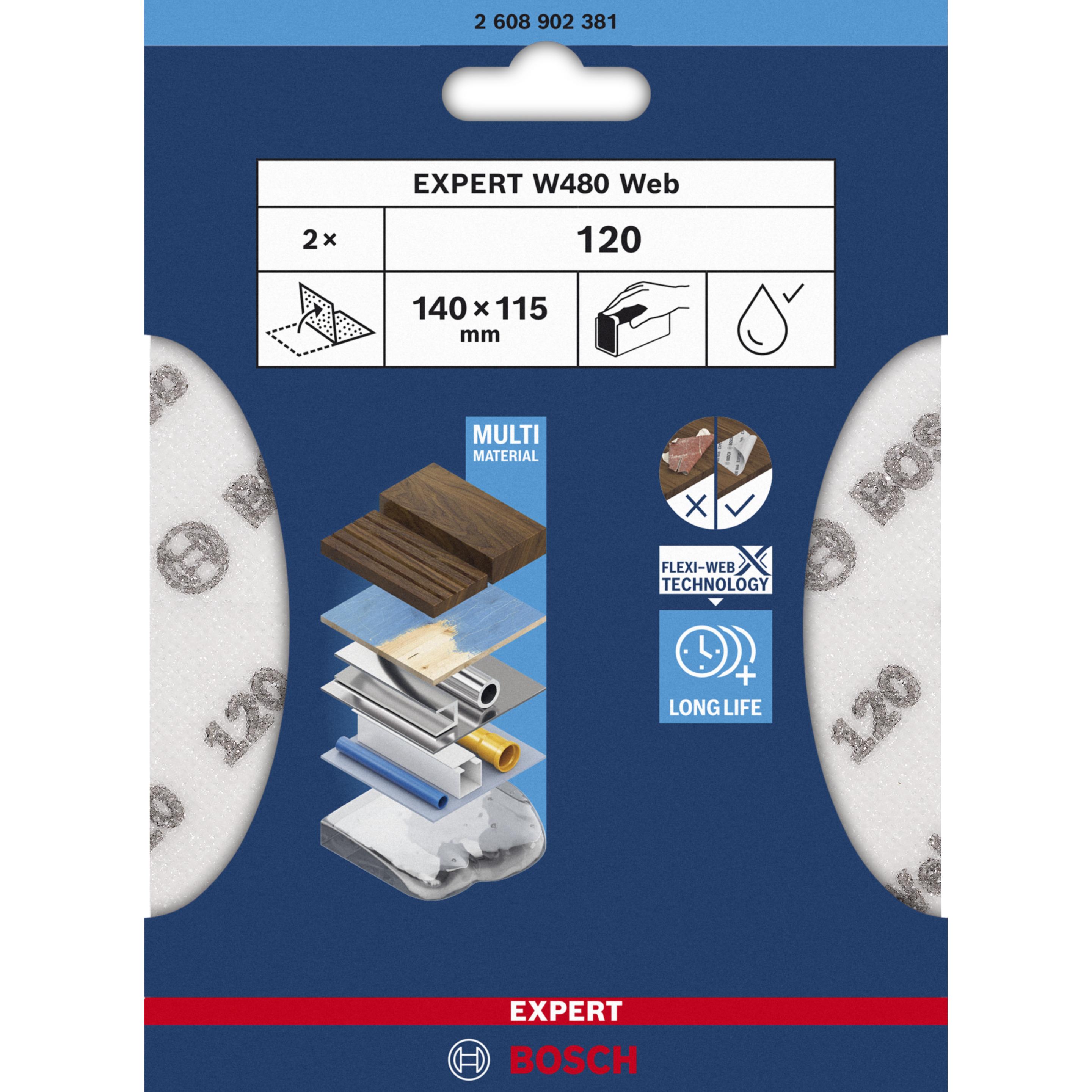 Thumbnail - Bosch Professional Zubehör, Schleifmittel, EXPERT W480 Web 1/4 Hand Sanding Sheet, 115 x 140 mm, G120 (120)