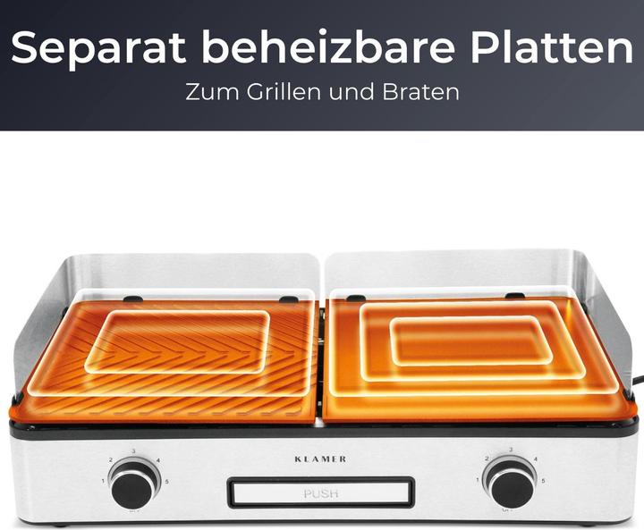 Produktbild KLAMER Elektrogrill, antihaftbeschichtete und abnehmbare Duo-Platten Tischgrill (2.40 kW)