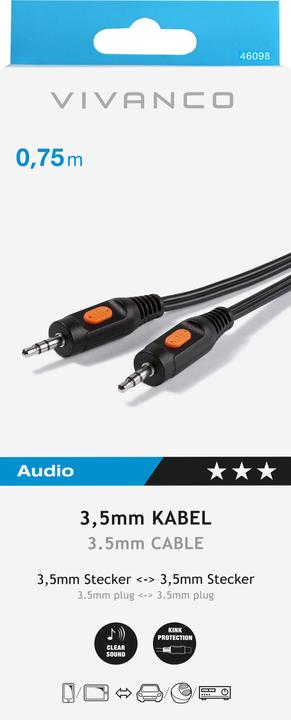 Immagine prodotto Vivanco 3.5mm Klinke – 3.5mm Klinke (0.75 m, Connettore da 3,5 mm (AUX))