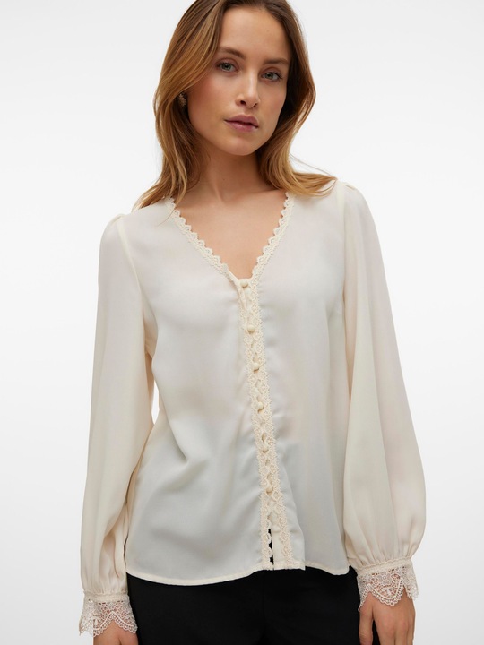 Image du produit Vero Moda Coupe normale Encolure en V Manches avec bouton Coupe volumineuse des bras Top Blouse (S)