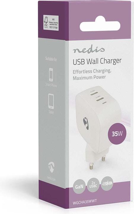 Actual product image Nedis Netzladegerät | 35 W | GaN | PD3.0 | Schnellladefunktion | 1.75 / 2.33 / 2.92 / 3.0 A | Anzahl (35 W, 2 ports)