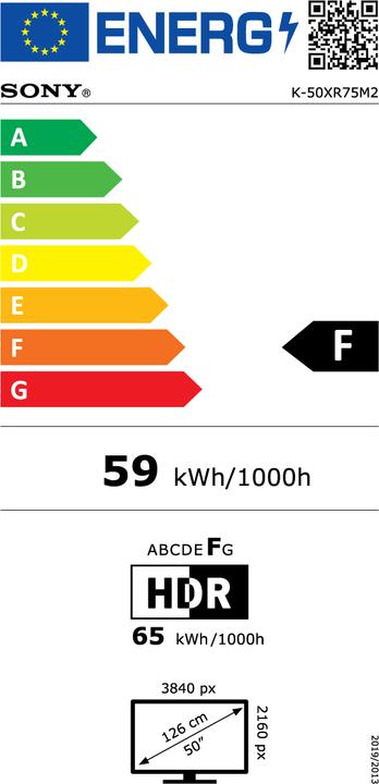 Label énergétique Sony K55XR75M2B (55", Bravia 7 II, True RGB, 4K, 2026)