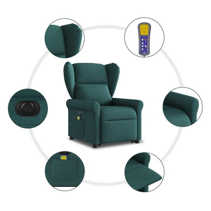 Image du produit VidaXL Fauteuil de massage électrique avec fonction releveur Vert foncé Tissu