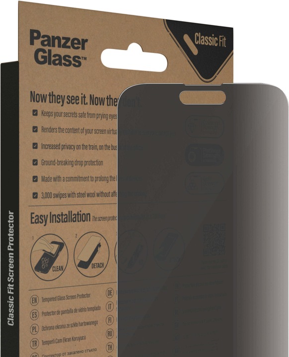 Productafbeelding PanzerGlass Classic Fit Privacy (1 Stuk, Apple iPhone 14 Pro Max)