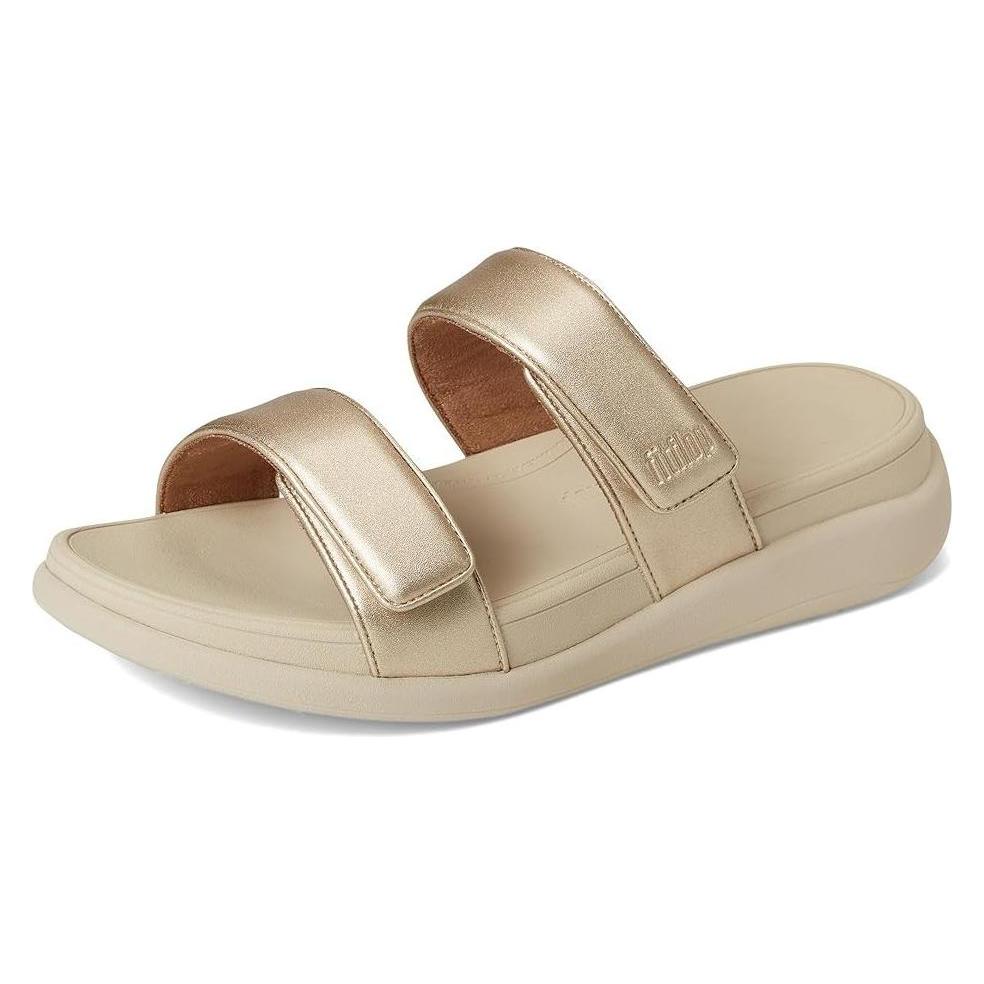Fitflop, Vrouwen, Pantoffels, F-Mode Go Adjustable Flatform Two-Bar Slides Vrouwen - Platino, Goud, (41)