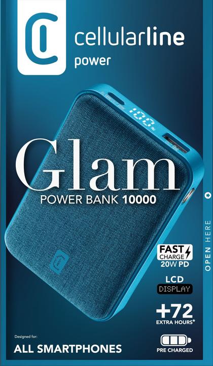 Produktbild Cellularline Powerbank 10.000mAh blau Glam 20W blau PBGLAM10000PDB (10000 mAh, 20 W)