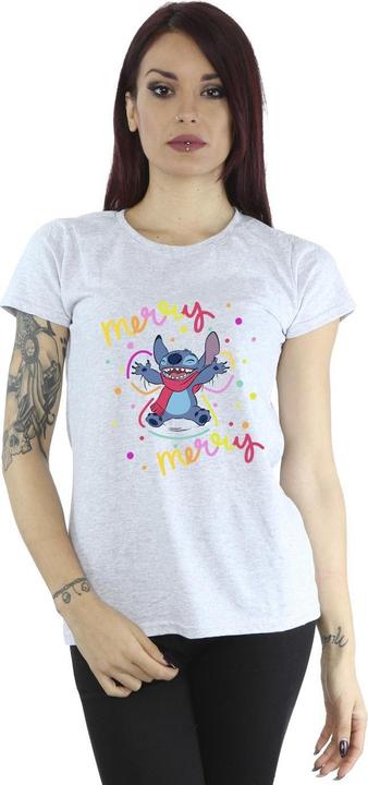 Actual product image Disney Womens/Ladies Lilo & Stitch Merry Rainbow Cotton T-Shirt (L)