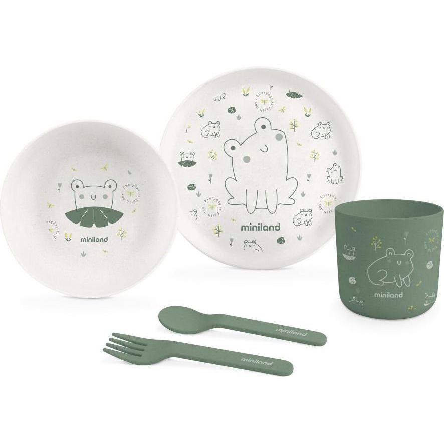 Miniland, Kindergeschirr + Kinderbesteck, Naturmeal Frog