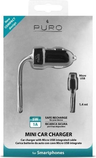 Productafbeelding Puro 1xUSB 1A z kabel MicroUSB czarnablack MCHUSBMICROCBLK