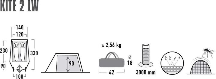 Actual product image High Peak Kite 2 LW (Tunnel tent, 2.56 kg, 2 persons)