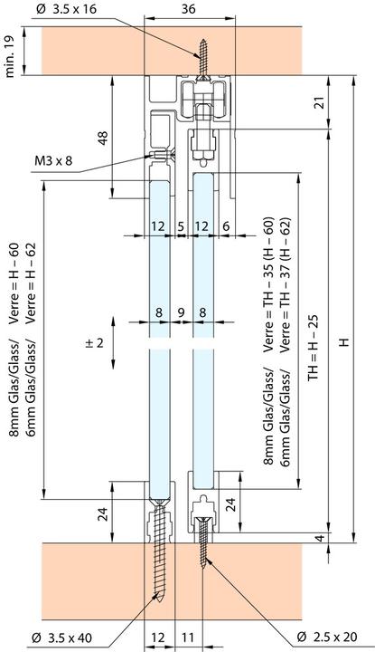 Actual product image HAWA Sliding door fittings -Clipo 36 GPPK, Inslide / Fixed glass