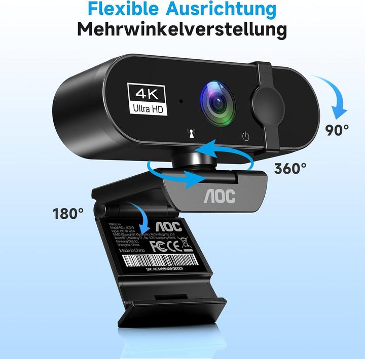 Immagine prodotto AOC AC310 Webcam 4K Ultra HD mit Autofokus & Mikrofon