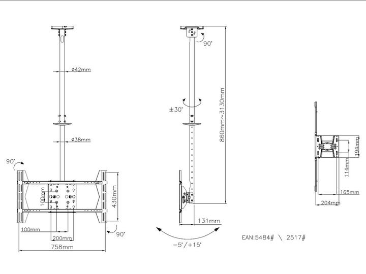 Actual product image Hagor M Public Ceilingmount Large Single - Mounting kit (ceiling mount, connector plug)