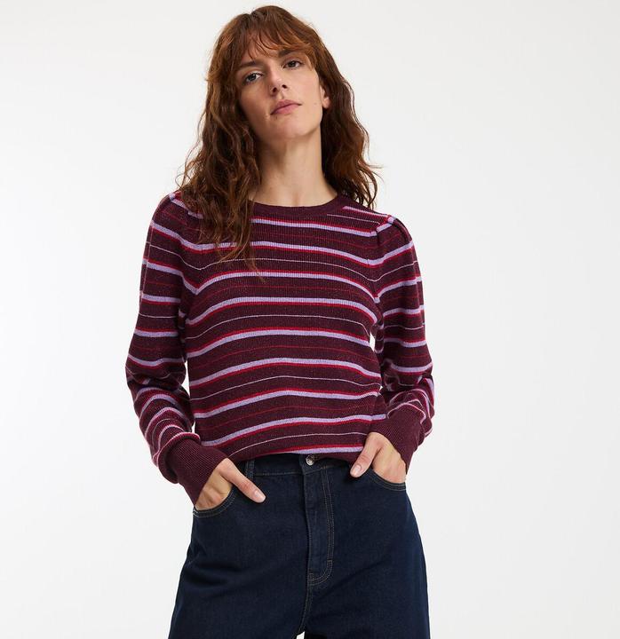 Immagine prodotto La Redoute Collections Gestreifter Pullover mit Rundhalsausschnitt aus feiner Maschenware mit Glanzgarn (XS)