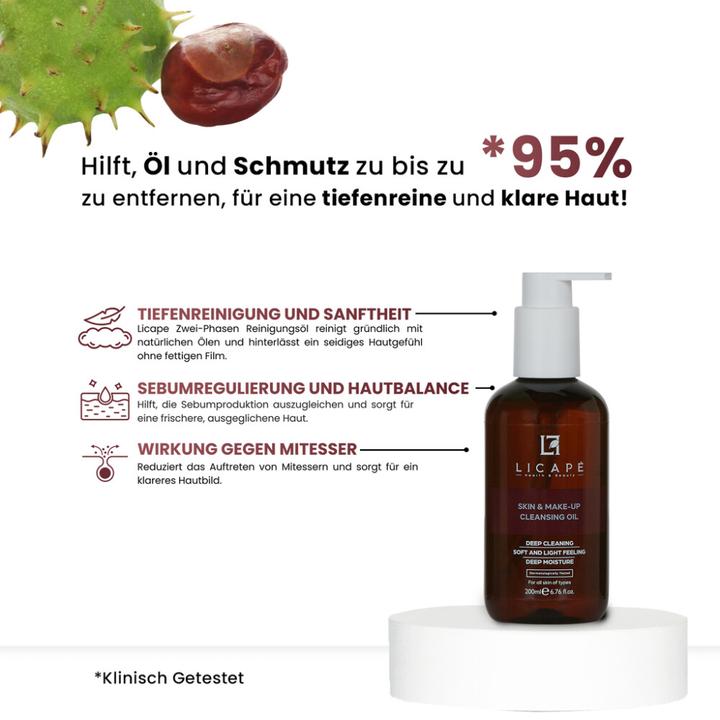 Immagine prodotto Licape Reinigungsöl 200 ml - Zweiphasen-Reiniger für Haut & Make-up mit Anti-Akne (Lozione detergente, 200 ml)