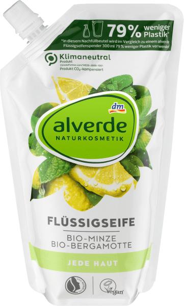 Produktbild dm alverde Flüssigseife Bio-Minze Bio-Bergamotte (Handseife Nachfüllpackung, 500 ml)