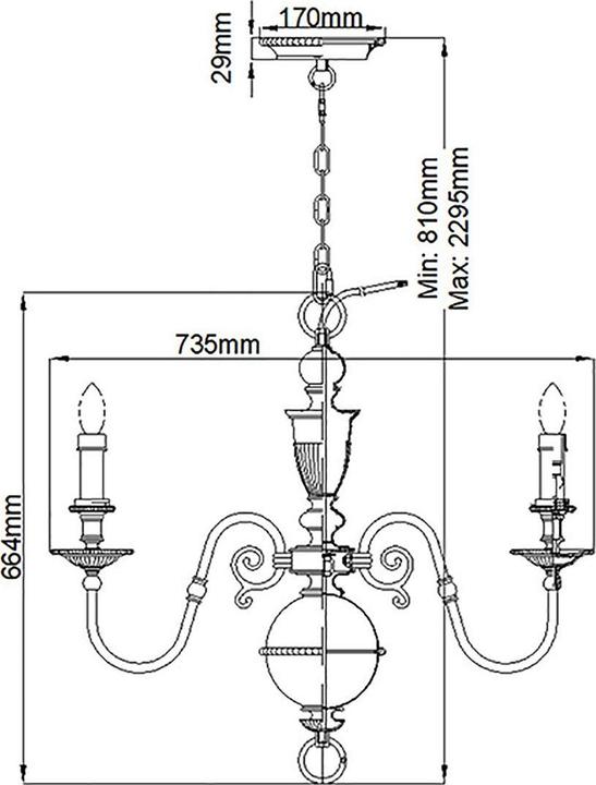 Actual product image Elstead Lighting Cambridge chandelier E14 6-light burnished brass (73.50 cm)