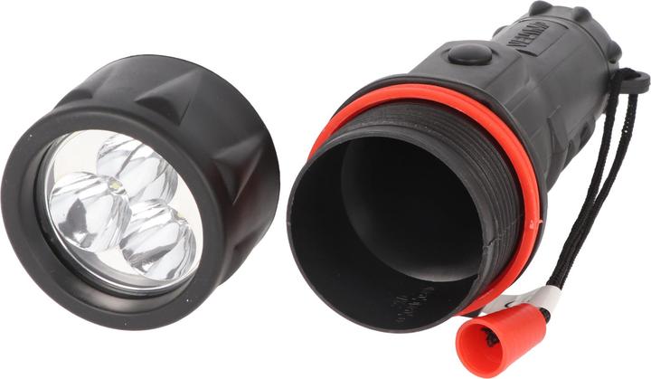 Actual product image Velamp LED Gummi-Taschenlampe, 3 LEDs, wasserdicht, mit Handschlaufe, Lieferung ohne Batterien (20.50 cm, 12 lm)