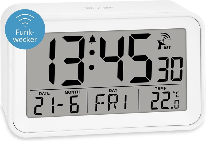 Actual product image ADE Funkwecker digital Weiss, Ausstattung