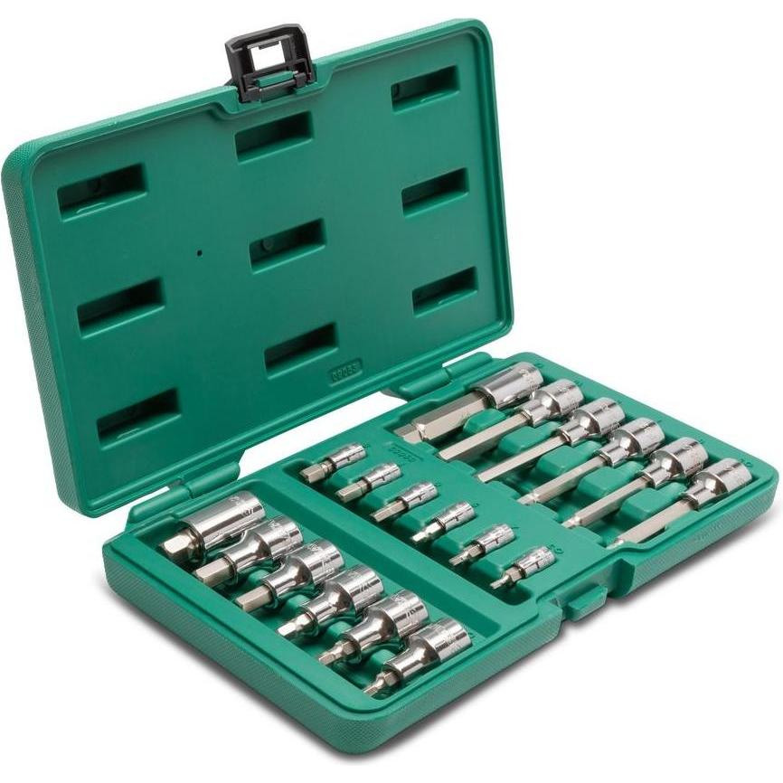 SATA, Steckschlüssel + Stecknuss, SteckschlÃ¼ssel Garnitur 1/4"+ 1/2" 18-tlg. INHEX
