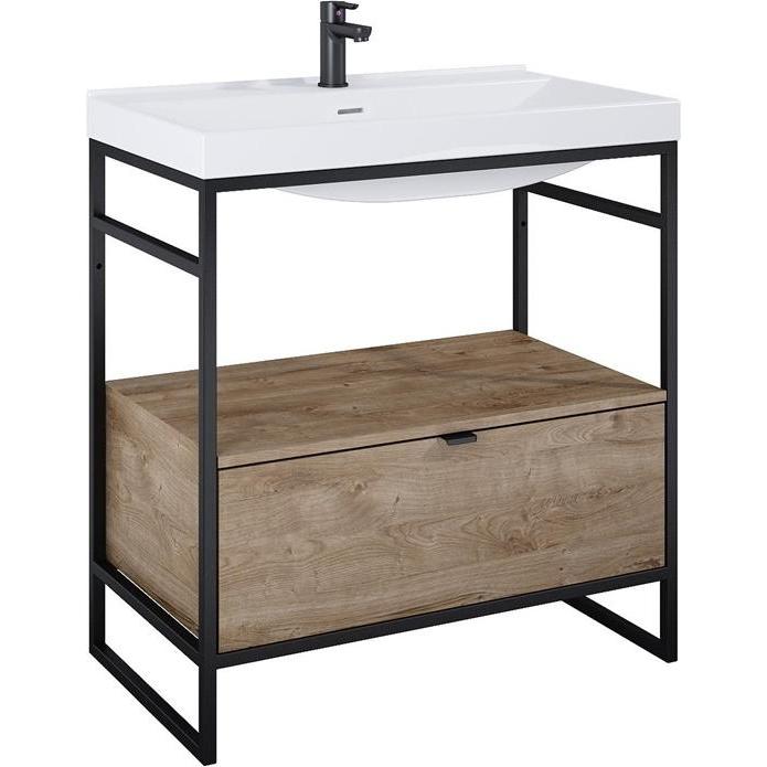 Masterjero, Badezimmerschrank, Set Indus 80 1dr Canela Oak/Black Matt