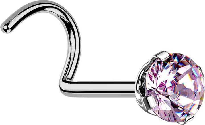 Produktbild Star Piercing Nasenstecker gebogen silber runder Kristall pink gefasst (ohne Messing, Titan)