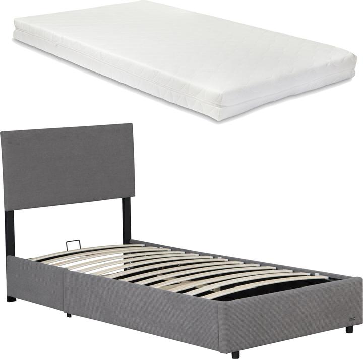 Corium Polsterbett Juva mit Matratze und Bettkasten 90x200 cm Grau (90 x 200 cm)