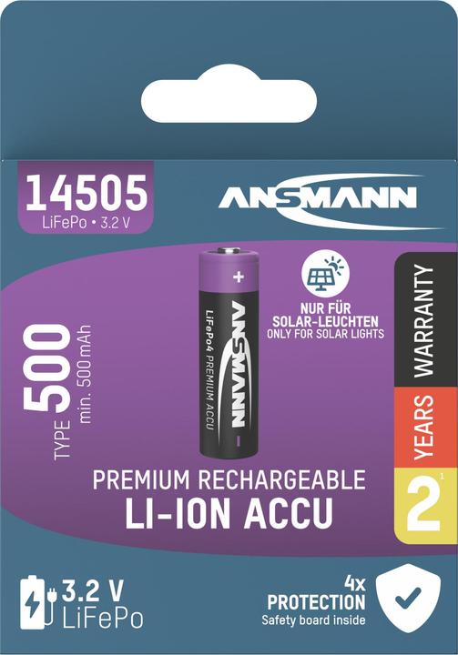 Ansmann Li-Ion Mignon-Akku, AA, LiFePo4, 3,2 V, 500 mAh (1 Stk., AA, 500 mAh)