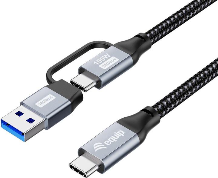 Actual product image equip Kabel USB-C 3.0 -> USB-C/A 1.00m 20Gbps schwarz (1 m, USB 3.2 Gen 2x2, 100 W)