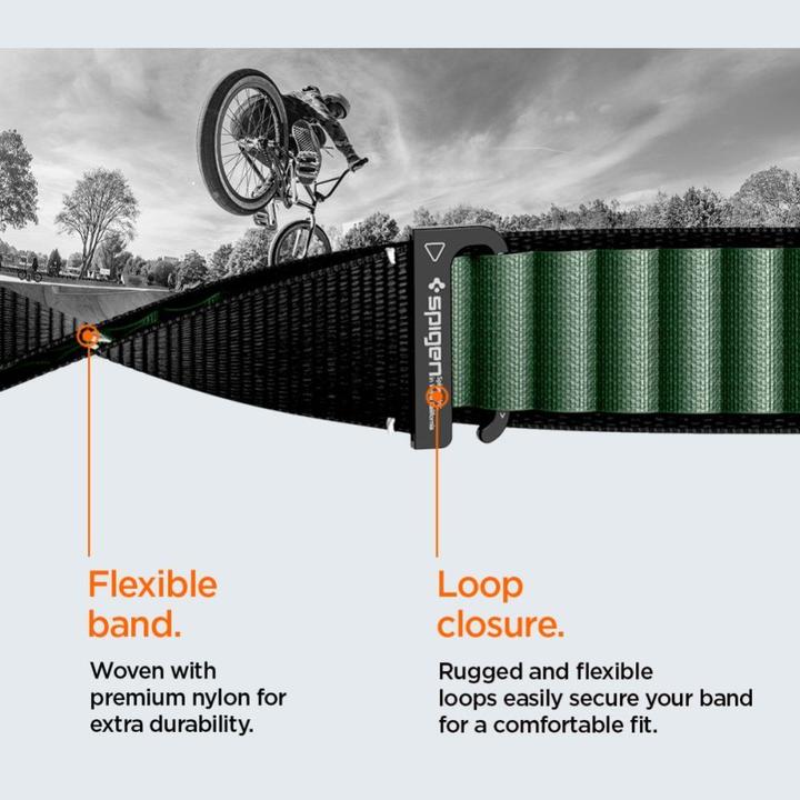 Produktbild Spigen Armband WBF1 Armband für Apple Watch 44 / 45 / 46 / 49 mm - Schwarz und Grün (49 mm, Fabric, Nylon)