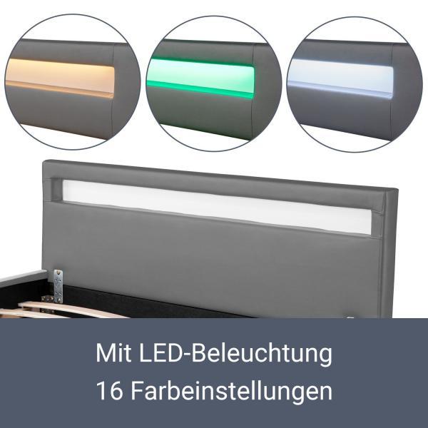 Immagine prodotto Juskys Letto imbottito Siviglia con LED (140 x 200 cm)
