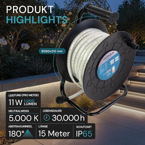 Produktbild Luxula LED Lichtschlauch, Neutralweiss, 15 m (Neutralweiss, 1500 cm, Indoor)
