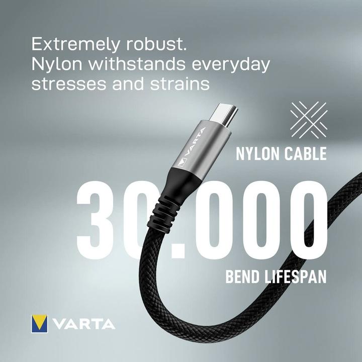 Actual product image Varta Speed Charge & Sync Cable USB Type C to USB Type C (2 m, USB 3.1, 100 W)