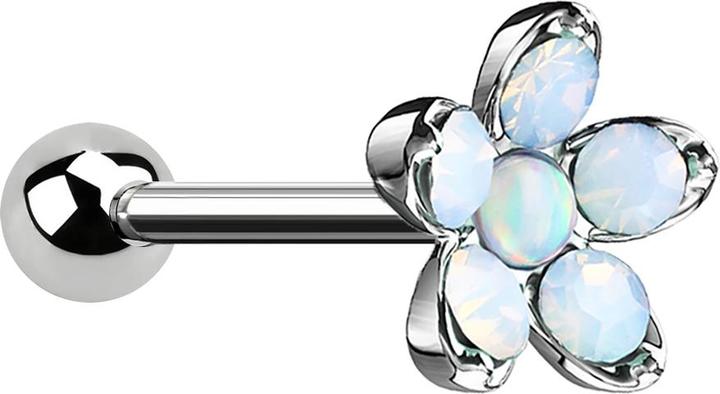 Produktbild Star Piercing Micro Barbell silber Opal Blume weiss (Chirurgenstahl 316L, Messing)