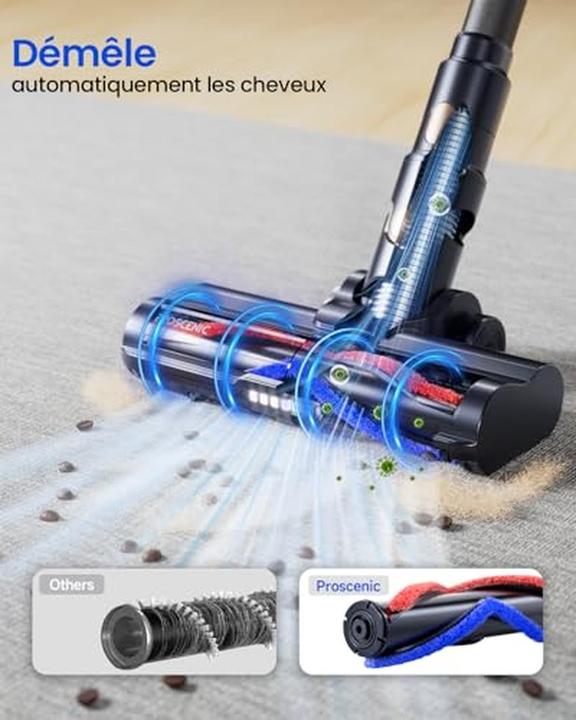 Image du produit Proscenic Aspirateur balai sans fil puissant, anti-peluches, longue autonomie, léger et silencieux