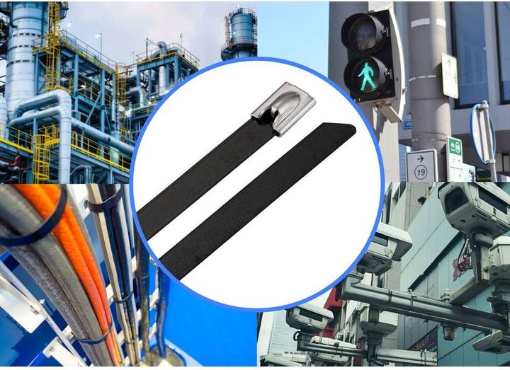 Actual product image Tru Components TC-12647612 Steel cable tie 290 mm 7.9 mm AISI 304 with coating (Metal cable ties, 290 mm, 100 pcs.)