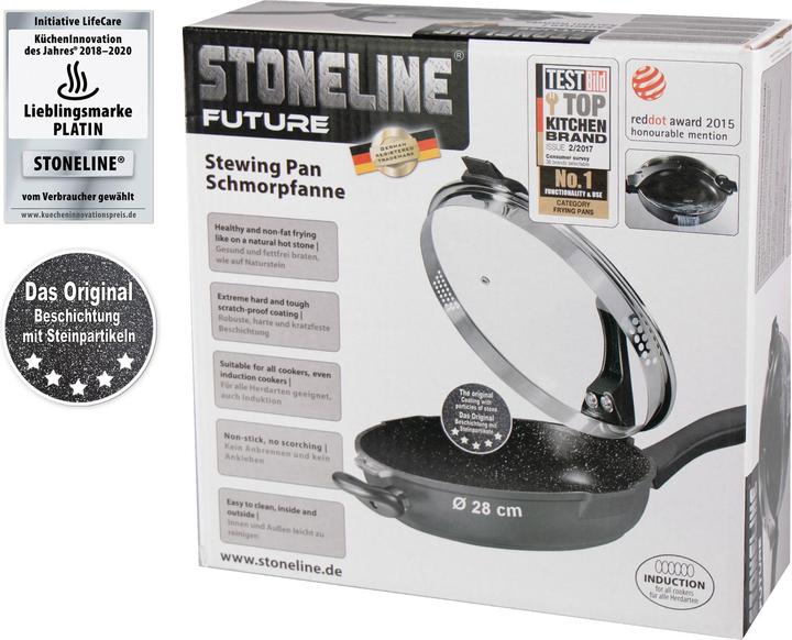Produktbild Stoneline FUTURE Schmorpfanne 28 cm, mit Siebglasdeckel (Kochtopf, Aluminium, 28 x 6.50 cm)