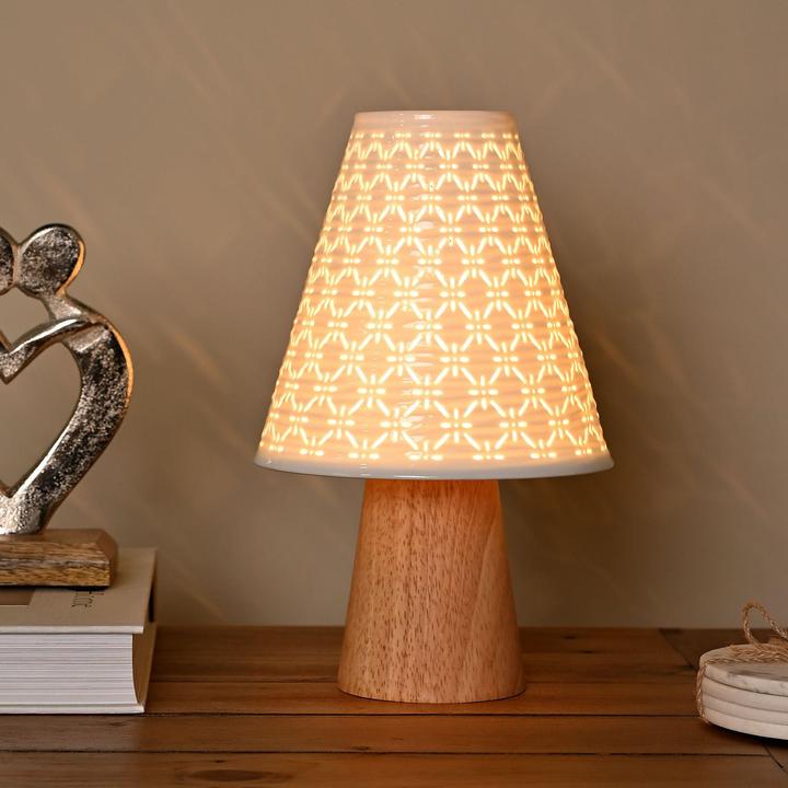 Actual product image Hestia White Ceramic Table Lamp With Wooden Base