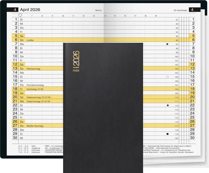 Produktbild Rido Taschenkalender Miniplaner d15 8,7x15,3cm 1 Monat/2 Seiten Kunststoff schwarz 2025 (Deutsch)