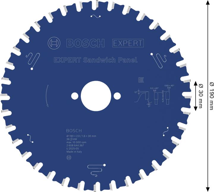 Immagine prodotto Bosch Professional Zubehör Lama circolare Expert per pannelli sandwich, 190 x 30 x 2,0 mm, 36