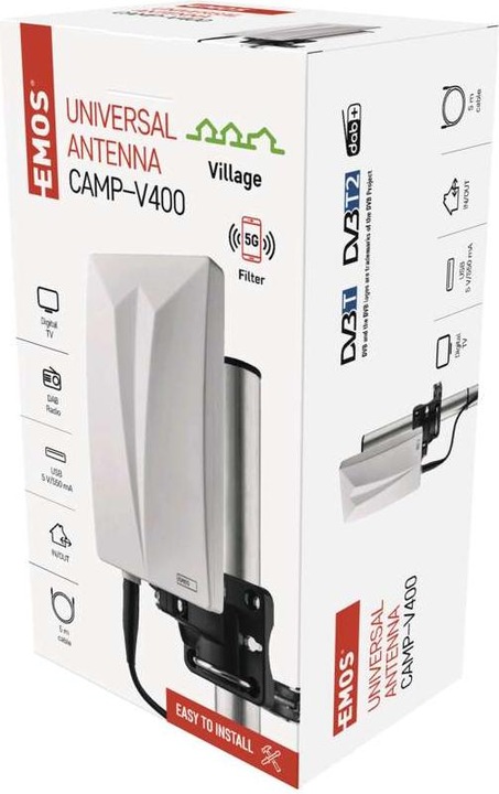 Image du produit Emos Antenne universelle VILLAGE CAMP-V400, DVB-T2, FM, DAB, filtre LTE/4G/5G (DVB-T2, DVB-T, DAB+)