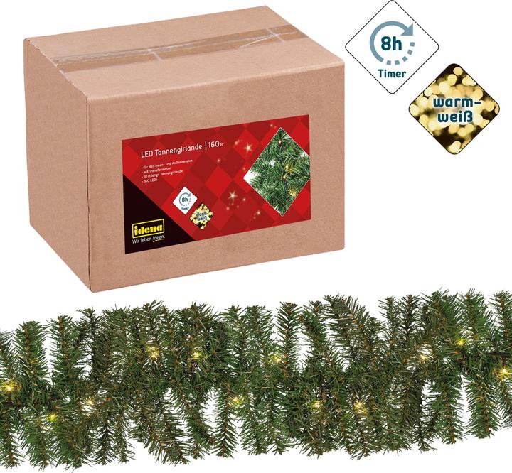 Image du produit Idena 31854 Guirlande de sapin LED avec 160 LED blanc chaud, avec minuterie de 8 heures, pour l'Avent (10 m)