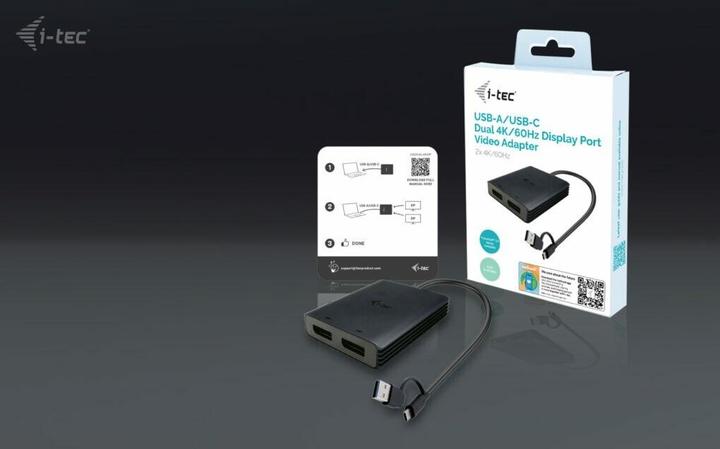 Productafbeelding i-tec USB-A/USB-C Dubbele 4K DP Videoadapter 2x 4K DP Beeldschermadapter met DisplayLink Chip 6950 (DP, 27 cm)