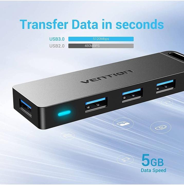Produktbild Vention USB2.0 to USB2.0 x 4 Hub with Power supply Black 0.15m (USB-C, 4 Ports)