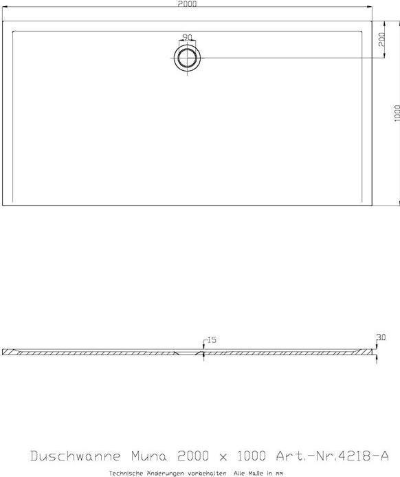 Produktbild Hoesch Duschwanne MUNA 2000x1000x30mm we