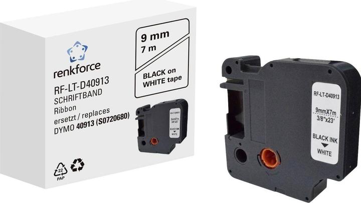 Renkforce Schriftband RF-LT-D40913 Kompatibel ersetzt DYMO D1 - 40913 9 mm Ban (0.90 cm, Schwarz)