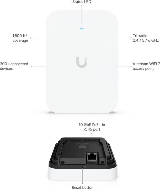 Produktbild Ubiquiti Wireless AP WIFI7 • BE10700 • 2x2 • Indoor • 10 GbE • Wall-Mount • UniFi • U7-Pro-XG-Wall (4300 Mbit/s)